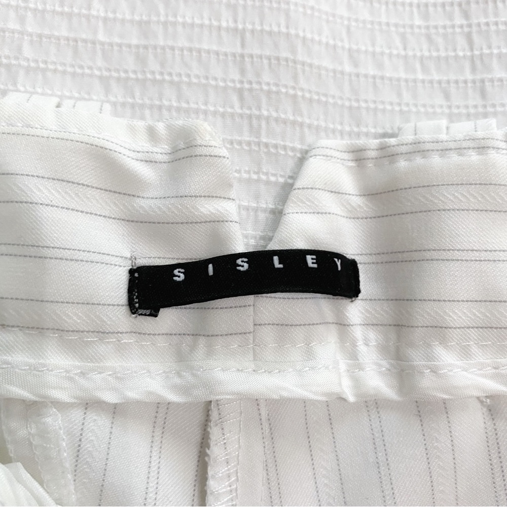 SISLEY WHITE GREY STRIPED STRAIGHT LEG MID RISE FORMAL TROUSER PANTS - S - Picture 4 of 10